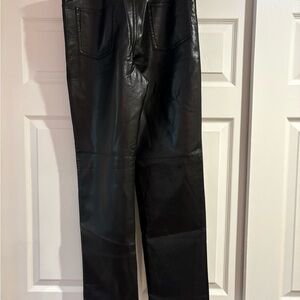 Aritzia Wilfred Black Leather Straight Leg Pants